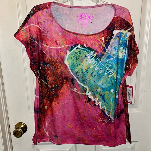 LEOMA LOVEGROVE Women’s Short Sleeve Heart Top. Sz XL. NWT - Picture 1 of 7